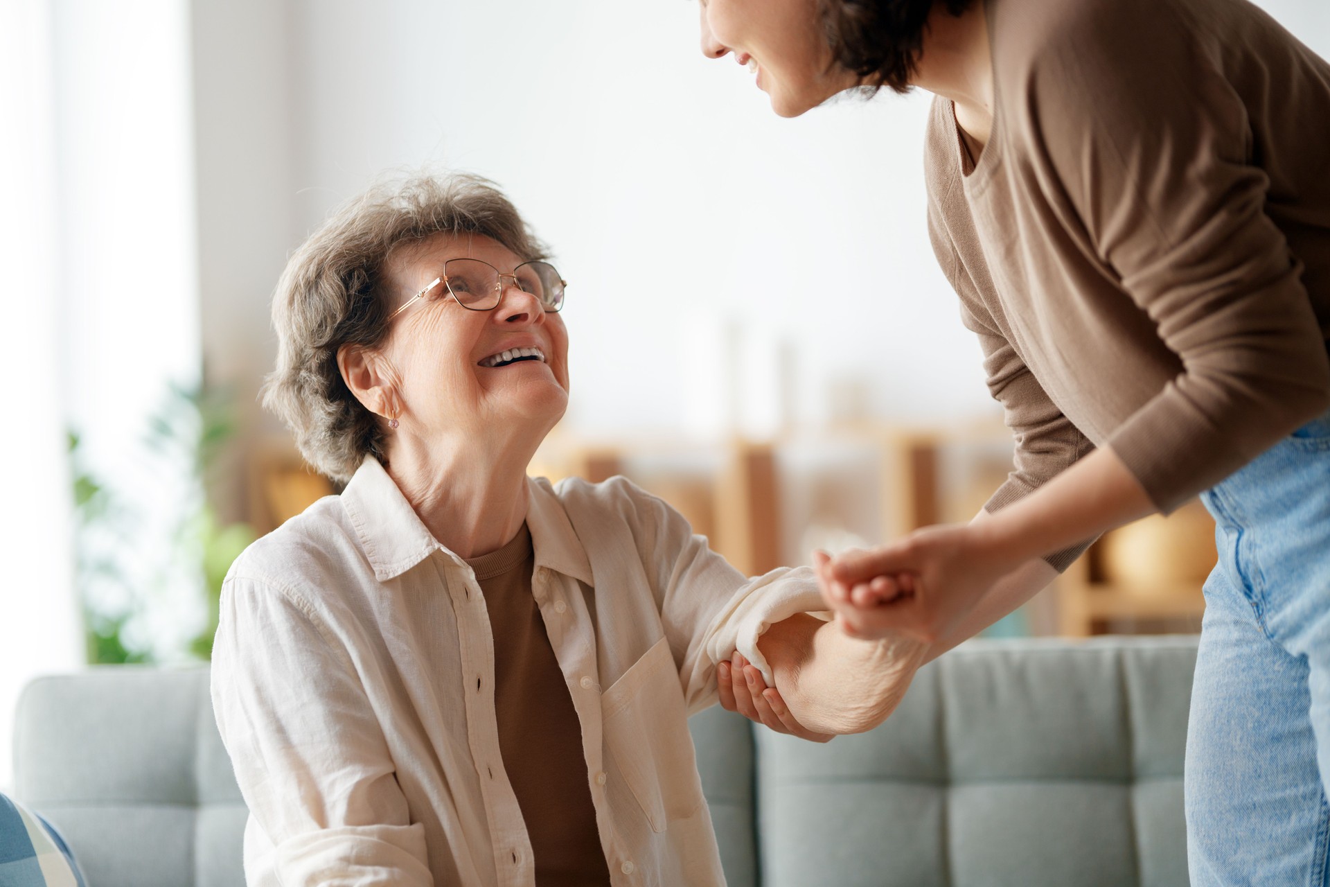Happy patient and caregiver